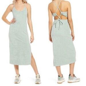 Wayf SAGE Winona TERRY CLOTH Lace-Up Back MIDI Beach SLIT DRESS L